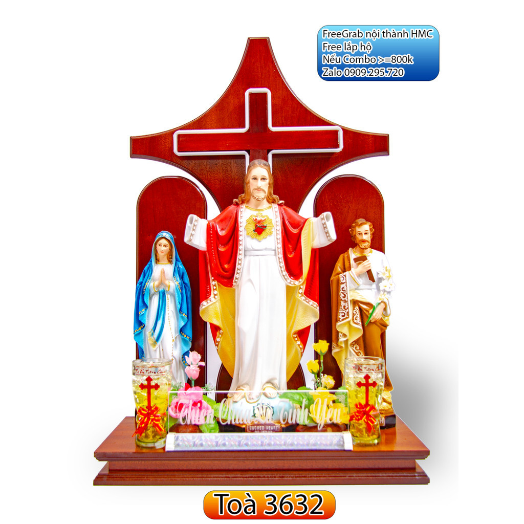 [2024] Toà thờ + Chúa Kito Maria Chất lượng Altar Jesus Christ Mary Joseph Cross