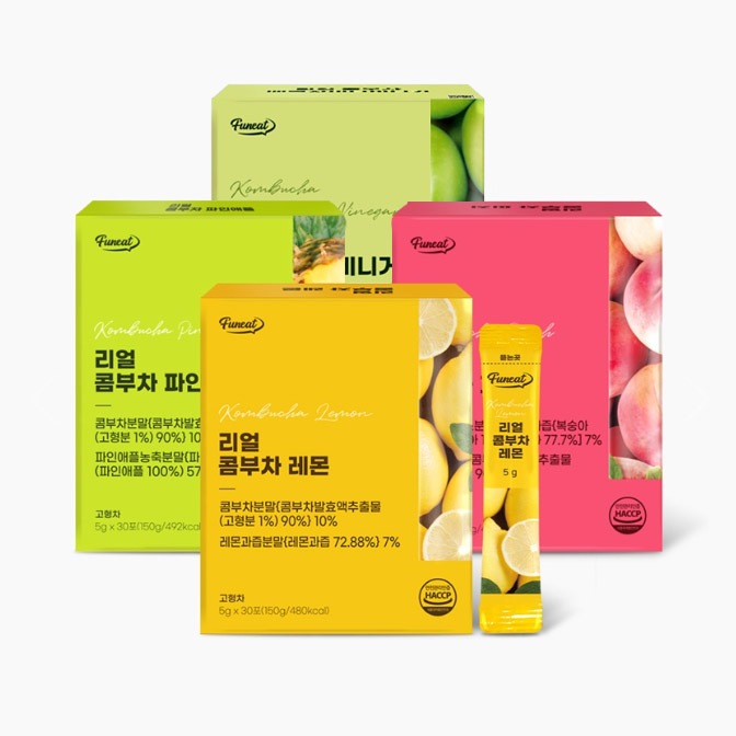 Funeat Real Kombucha 4 loại (táo, đào, chanh, dứa)