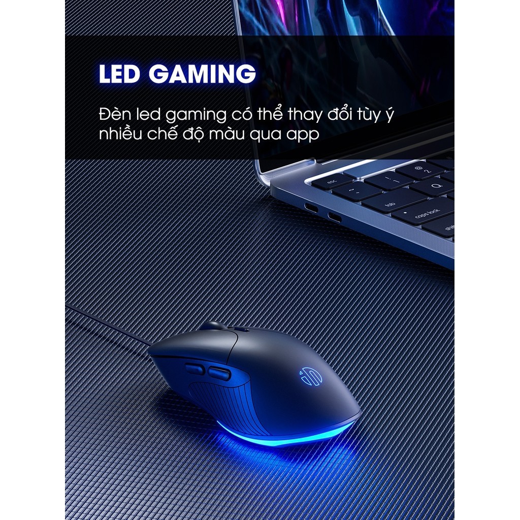 Chuột máy tính có dây TEKKIN B2 gaming silent tắt âm 6 nút bấm 8800 DPI có app