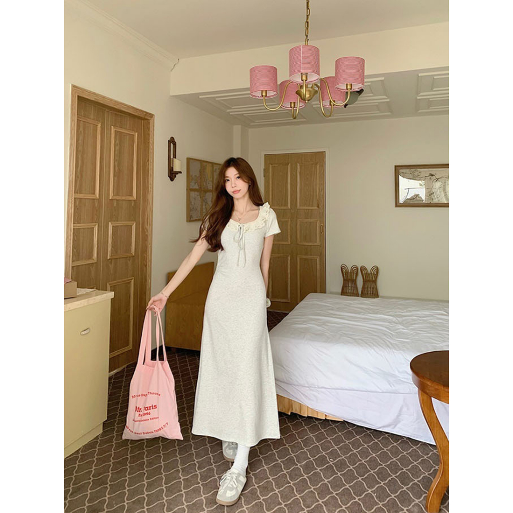 Đầm dài slim fit ribbon frill nữ tính và thanh lịch cho ngày hè lãng mạn