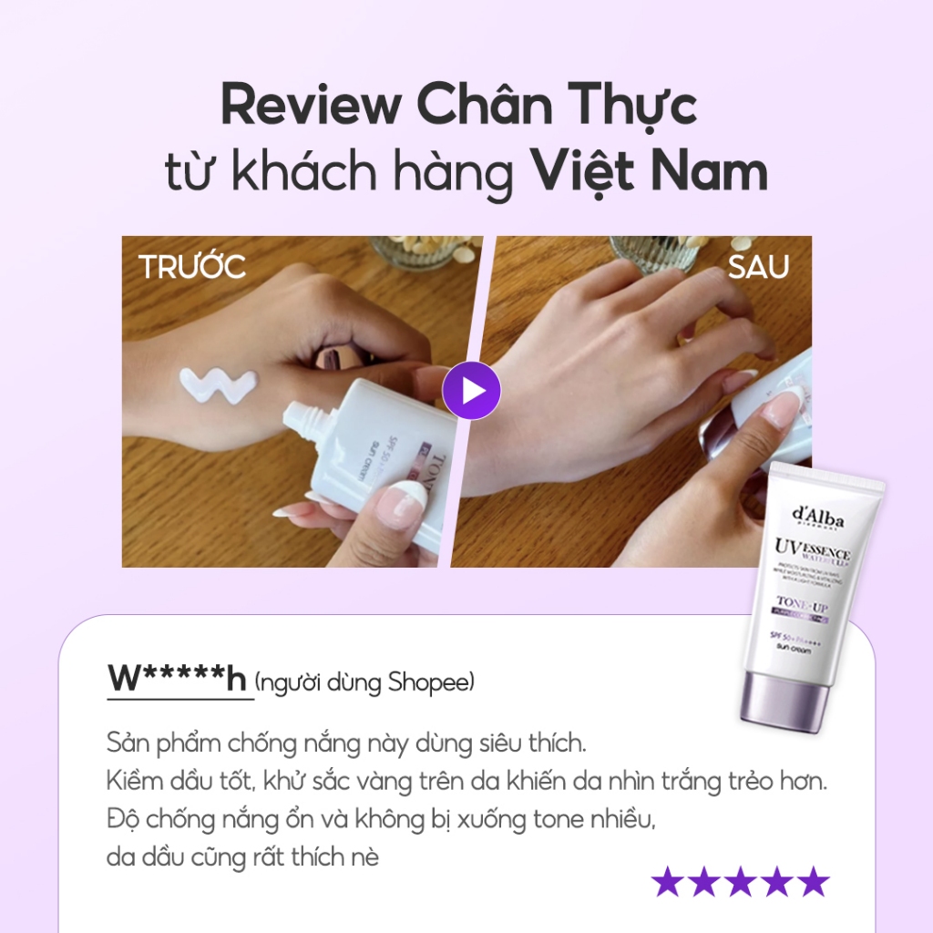 [d'Alba Official] Kem chống nắng nâng tone Tím d'Alba White Truffle Tone Up Sunscreen (Purple) 50ml | BigBuy360 - bigbuy360.vn
