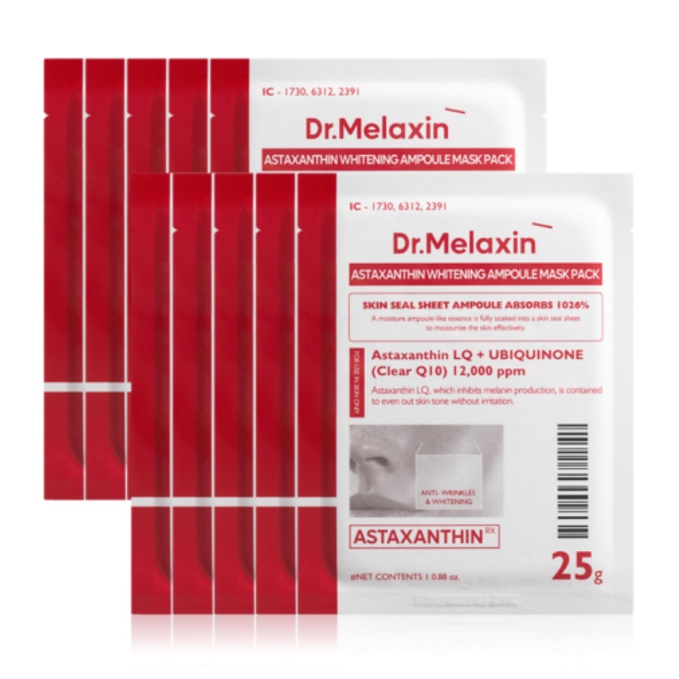 Mặt Nạ Dưỡng Trắng Dr.Melaxin Astaxanthin Whitening Ampoule Mask Pack, 25g x 10ea