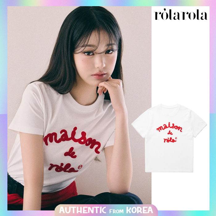(Ships Tomorrow) ROLAROLA [Jang Wonyoung Pick] Áo thun thêu MAISON DE ROLA – Trắng GGR001