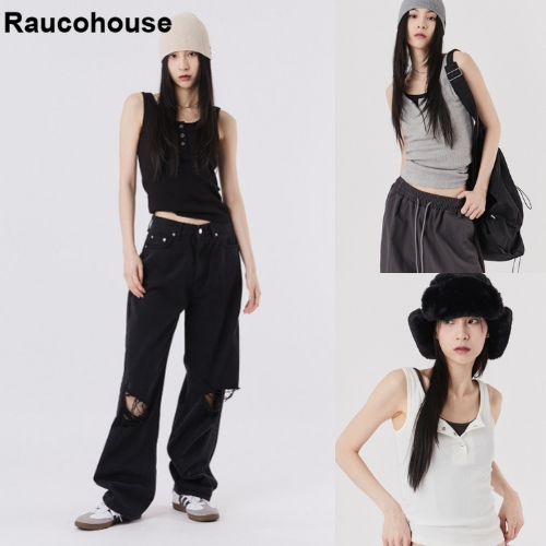[RAUCO HOUSE] Áo không tay vải nhung có nút chụp _ 3 màu / sản phẩm KR chính hãng 100% / vận chuyển 