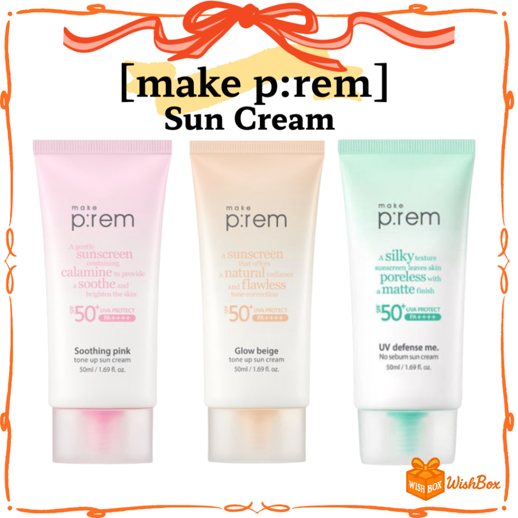 [make p: rem] Kem chống nắng làm Prem | Tăng tông màu hồng dịu nhẹ, tông màu be phát sáng, không bã 