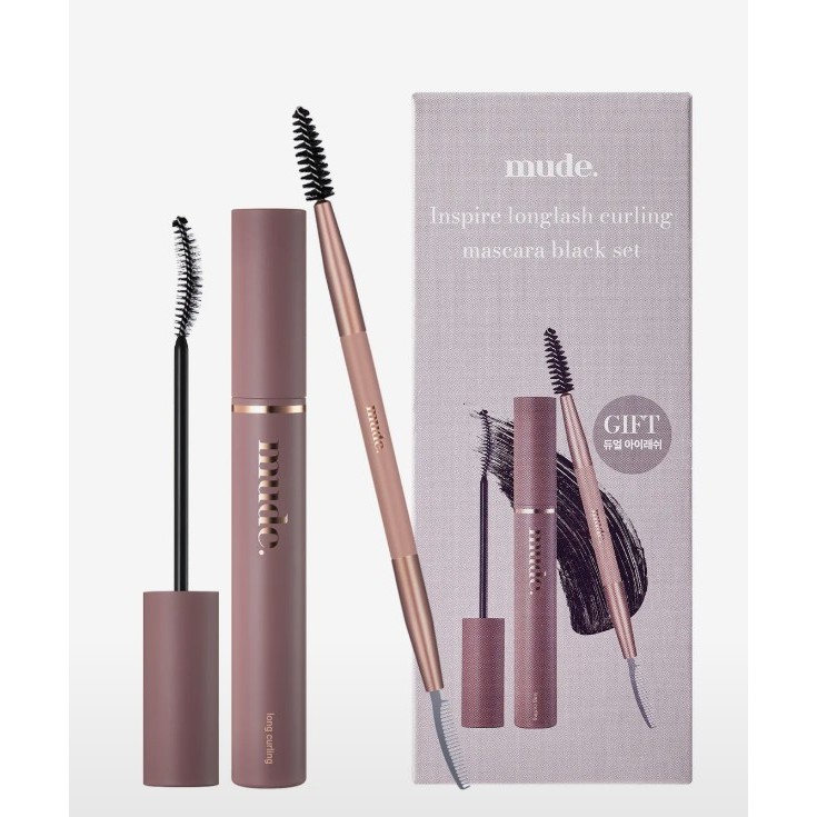 Mude Inspire Curling Mascara Long Lash Black + Dual Lash Brush SET