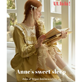 [MALL CHÍNH HÃNG] (24015WOLXN) ULLALA PAJAMAS Váy ngủ mặc nhà tiểu thư cổ diềm tay dài Freesize