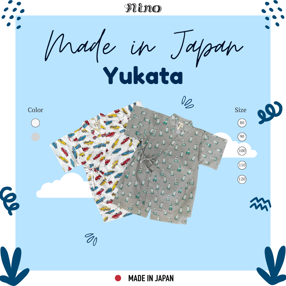 nino Bộ Jimbei Mùa Hè | Đồ Yukata Nhật Bản | Size 80–120cm | Trắng / Xám