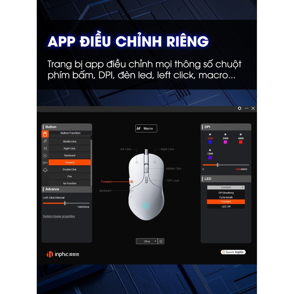 Chuột máy tính có dây TEKKIN B2 gaming silent tắt âm 6 nút bấm 8800 DPI có app | BigBuy360 - bigbuy360.vn