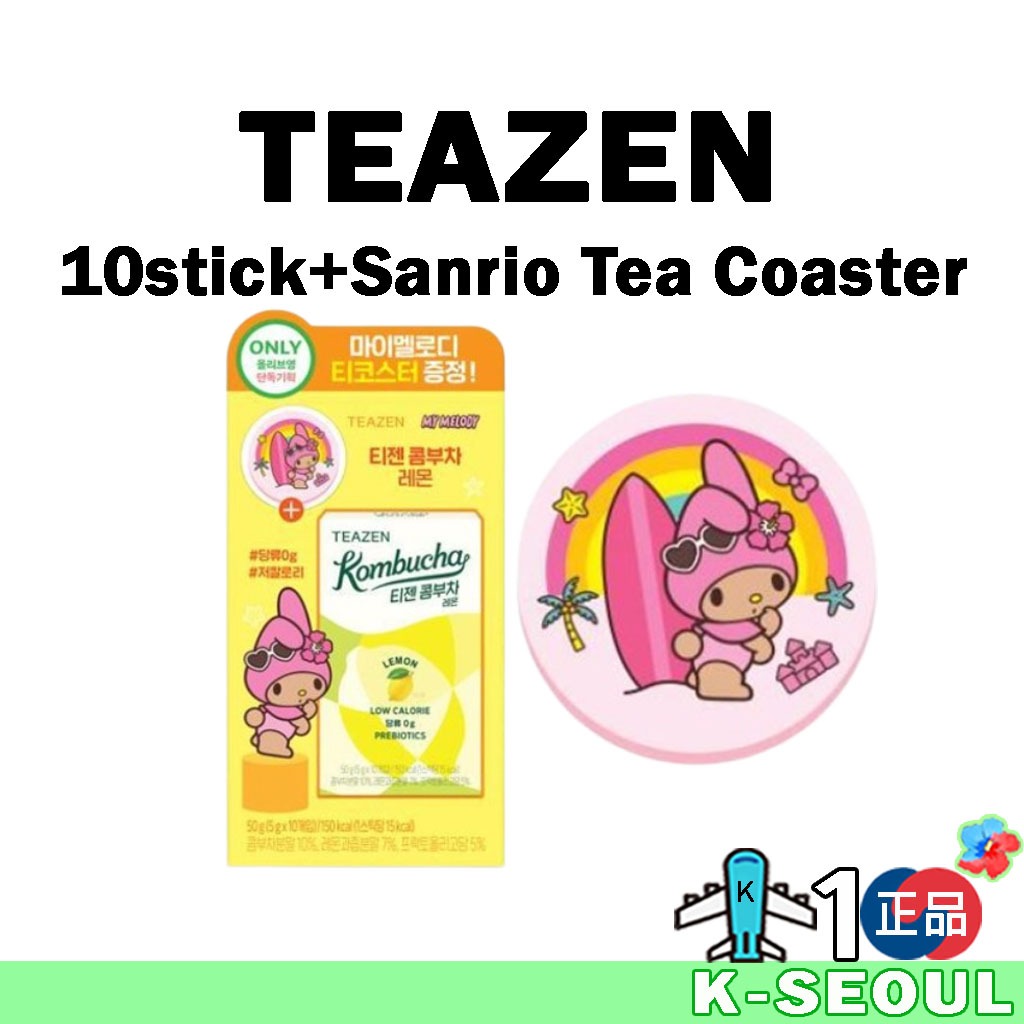 [K-Hfood] TEAZEN Kombucha 10 que + Sanrio Tea Coaster Lemon Peach Dâu Kiwi Hàn Quốc mận