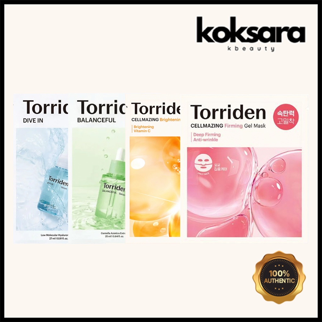 torriden dive in mask sheet 4types (hyaluronic acid, cica mask, brightening mask, firming gel mask)