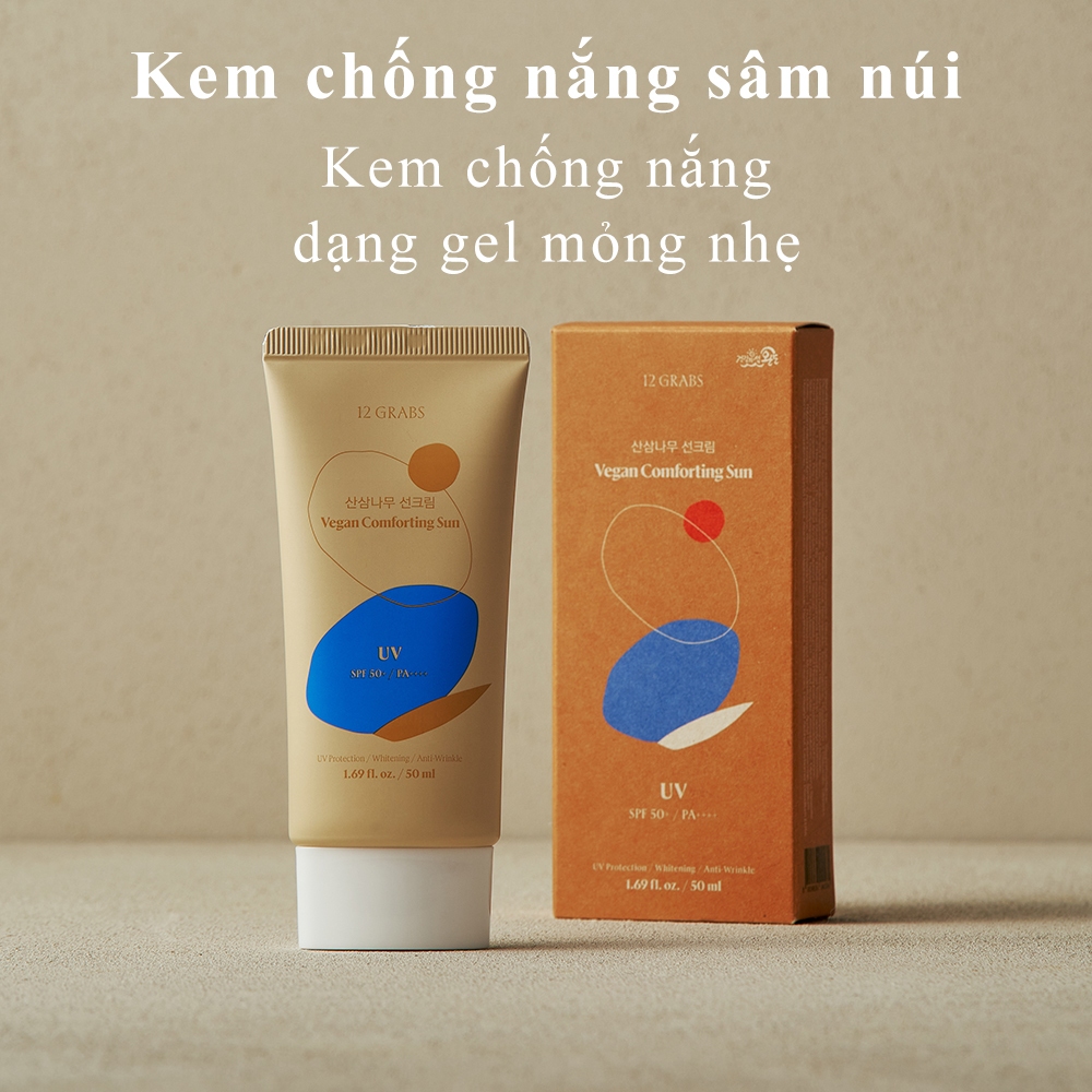 Kem Chống Nắng Thuần Chay 12GRABS Vegan Comforting Sun Cream SPF 50+ PA++++ tinh chất sâm Hàn Quốc