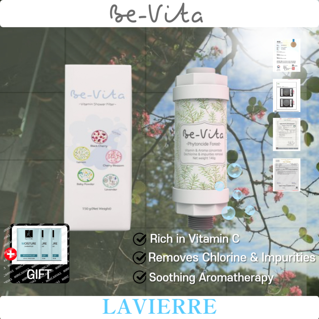 Bộ lọc vòi hoa sen BEVITA Be-Vita 50mmX50mmX148mm 180g Loại bỏ clo Tạp chất Phytoncide Mùi hương rừn