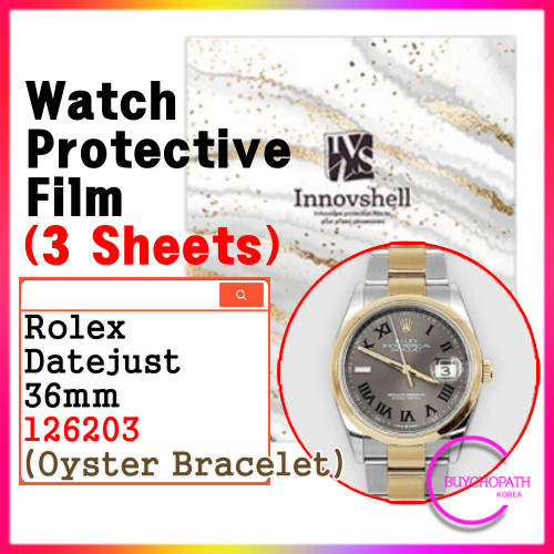 Nhãn dán bảo vệ cho Rolex Datejust 36mm 126203 (Viền Mịn, Vòng Tay Hàu) (3 tờ) / Miếng Dán Vỏ Chống 