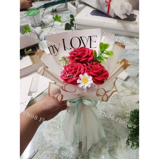 Hoa Hồng Giấy 3 Bông, Bó Hoa Hồng Giấy Kèm Túi, Hoa Giấy Handmade VN98 Flowers Shop