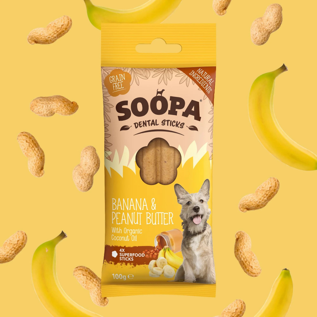 [Soopa] Banana & Peanut Butter Dental Sticks for Dogs 100g