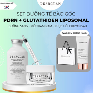 [Dearglam]Set dưỡng tế bào gốc PDRN + Glutathione 125.000ppm sáng da ngừa Nám, tàn nhang , phục hồi tái tạo chuyên sâu GLUTATHIONE LIPOSOMAL 12.5 + GLASS GLOW CREAM tặng kem chống nắng nâng tông (50ml + 50ml) SET B