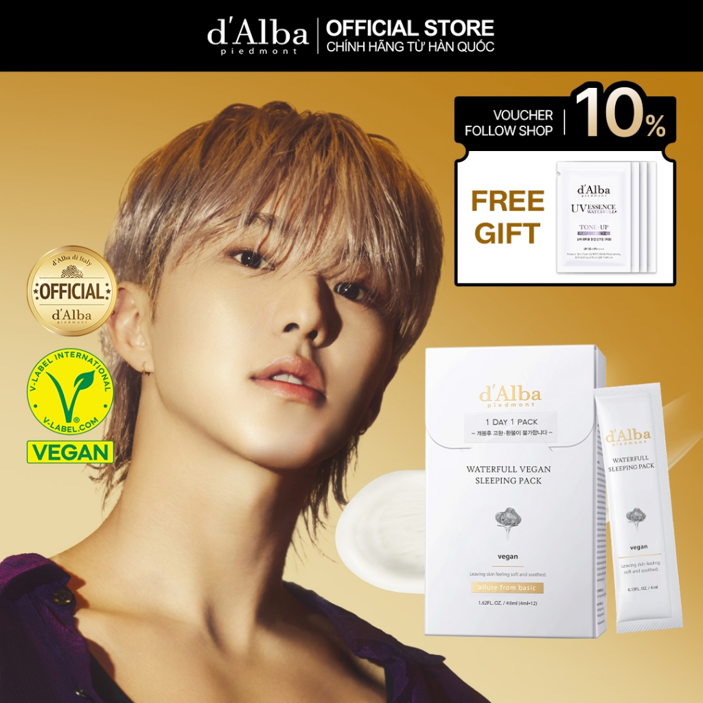 [D'alba Official] Mặt Nạ Ngủ Cấp Nước Sáng Da Hộp 12 Gói Waterfull Vegan Sleeping Pack
