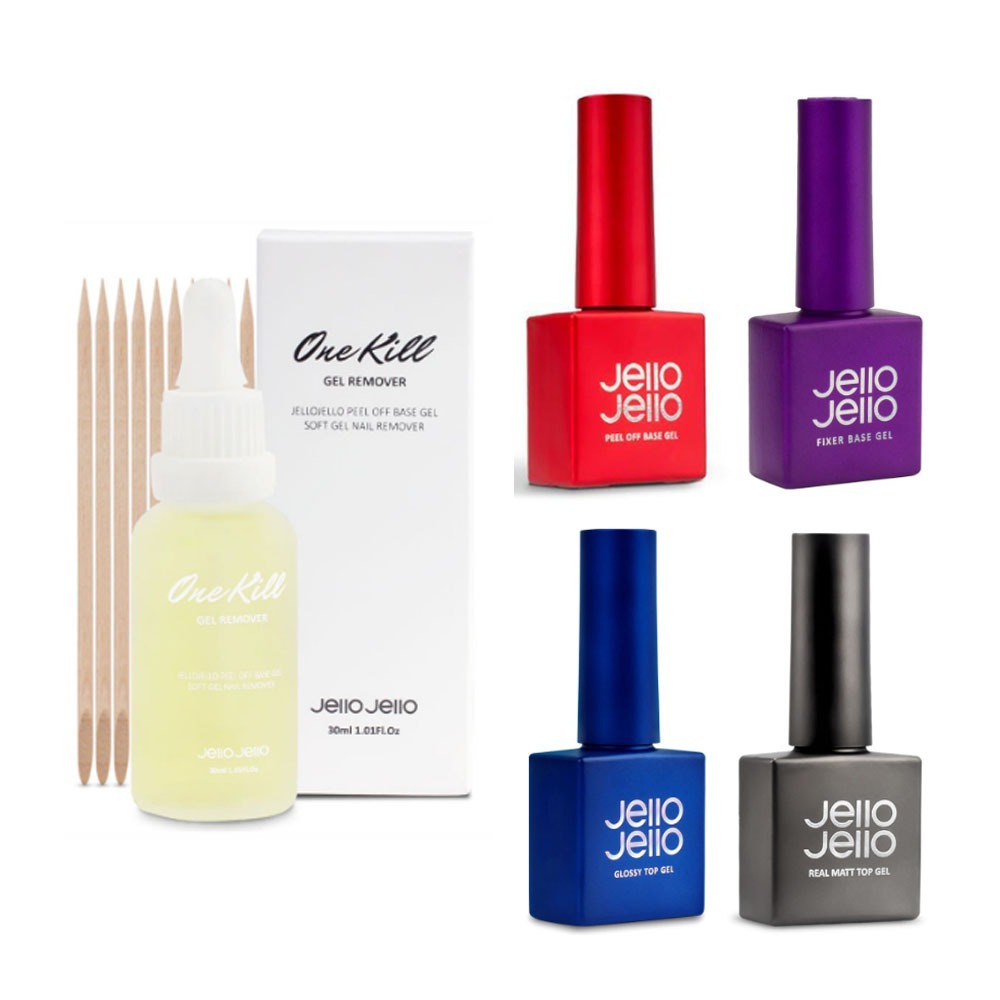 [JelloJello] Peel Off Base Gel / ONE-Kill remover / Glossy Top Gel / Milk remover / Real Matt Top Ge