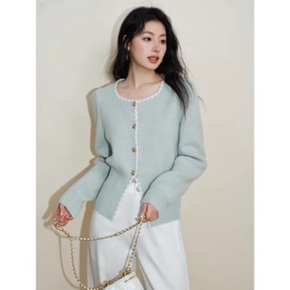 [SSEOUL.KOREA] Áo Cardigan nữ phong cách Hàn Quốc cổ vuông phối viền nổi bật len thu đông dày dặn