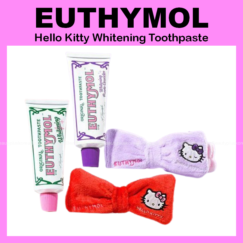 [Euthymol] Kem đánh răng làm trắng Hello Kitty 106g với băng đô Kitty (Đỏ / Tím)