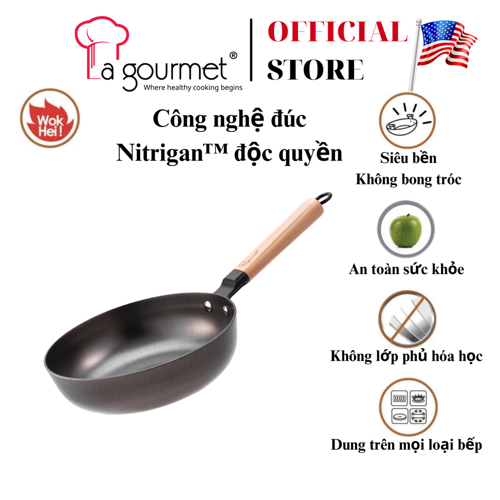 [VHL x La gourmet] Chảo gang đúc công nghệ mới La gourmet Nitrigan™ 24cm lòng sâu 2.5Ltặng sạn Green