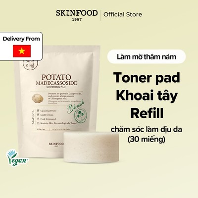 [SKINFOOD Official] Túi refill 30 miếng bông khoai tây / làm dịu và sáng da / Potato Madecassoside Soothing Pad Refill Pack / Toner Pad