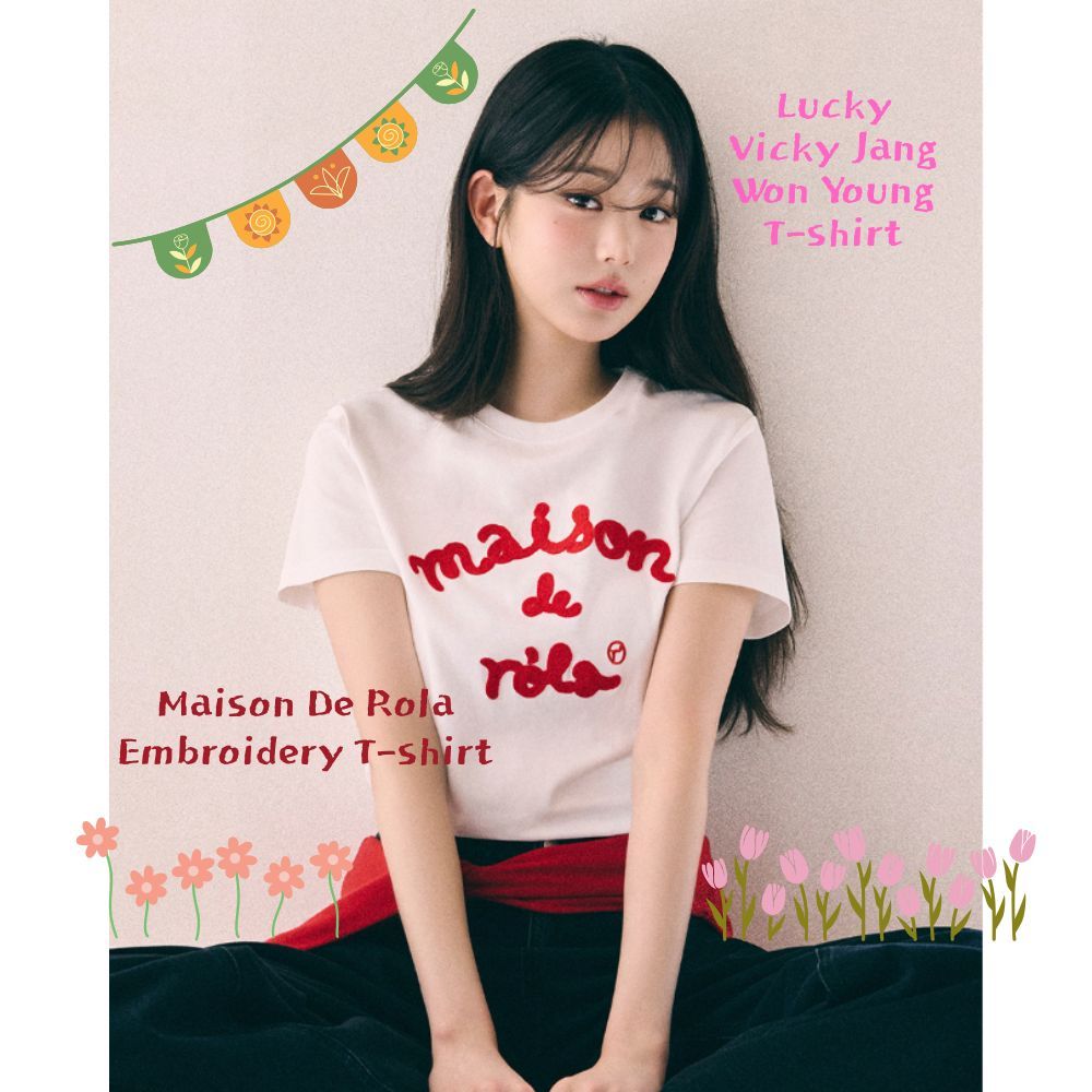 Lucky Vicky Jang Won Áo thun trẻ RolaRola Maison De Pola Áo thun thêu người nổi tiếng Hàn Quốc, Áo t