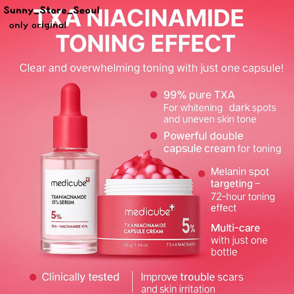 Medicube TXA Pink Toning 2 Bước (TXA Niacinamide 15% Serum / TXA Niacinamide 5% Kem Viên)