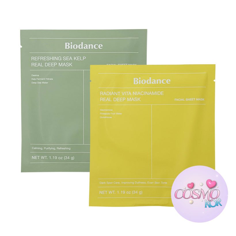 Biodance Refreshing Sea Kelp Real Deep Mask / Radiant Vita Niacinamide Real Deep Mask