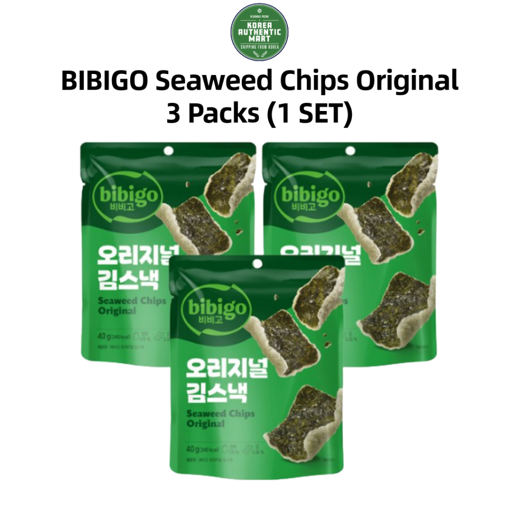 BIBIGO Premium Rong Biển Chips 3 Gói, 1 BỘ, Snack Rong Biển Phổ Biến Hàn Quốc