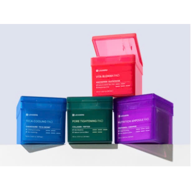 Leaders Toner Pad 130ml x 4 loại (Teca Cooling Pad, Vita Blemish Pad, Pore Tightening Pad, Nutrition