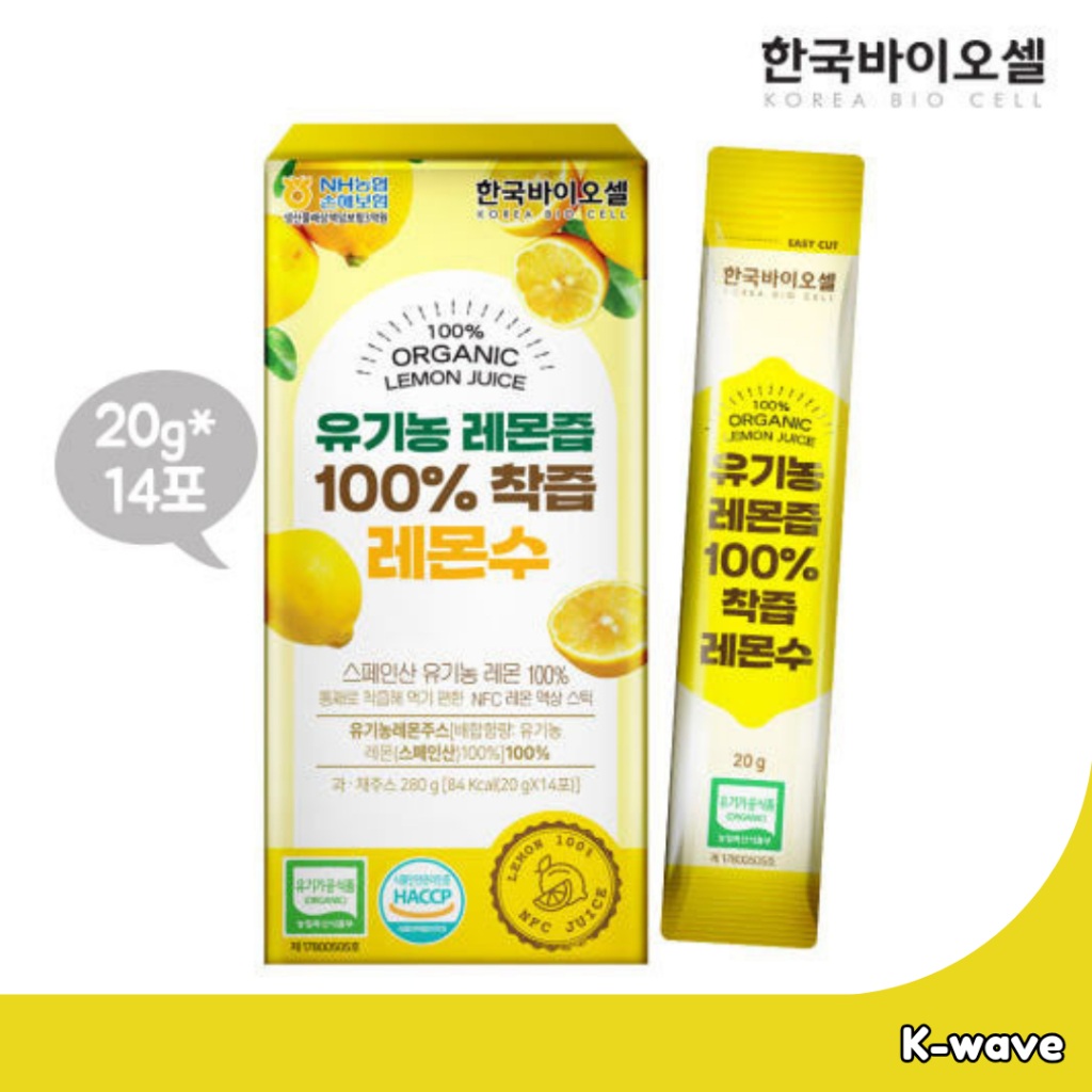 Nước chanh hữu cơ KOREA BIO CELL 100% NFC Juice Lemon Water Stick 20 g x 14 túi / ngày hết hạn 2027-