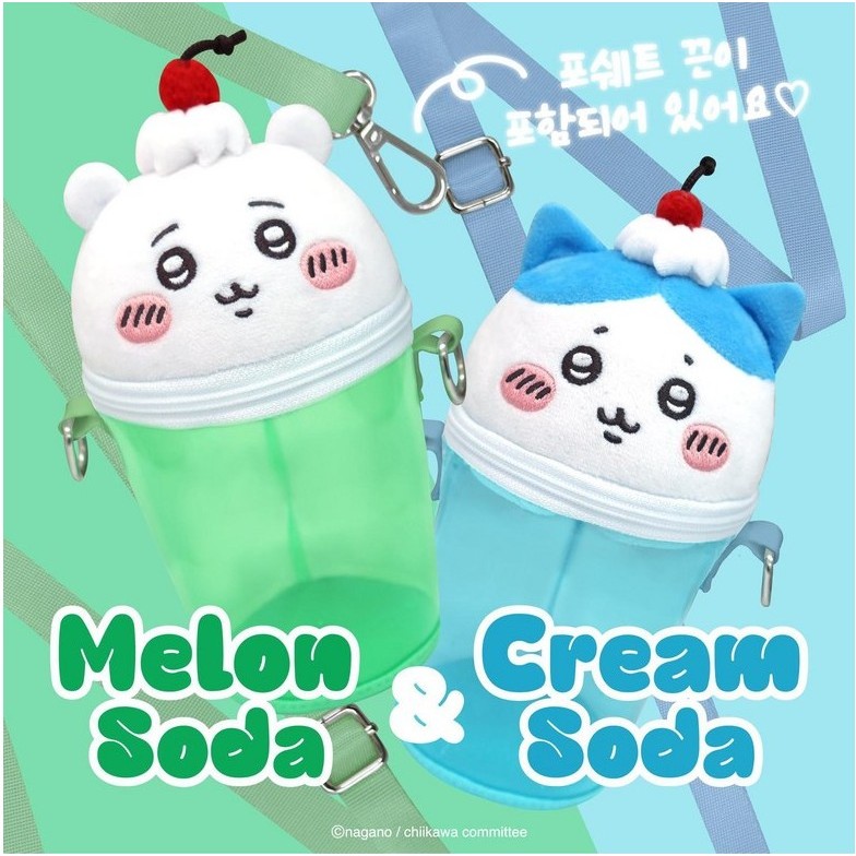 [Chiikawa chính thức Hàn Quốc] Melon Soda & Cream Soda Pouch Plush + Túi Itabag Hachiware Plush Bag 