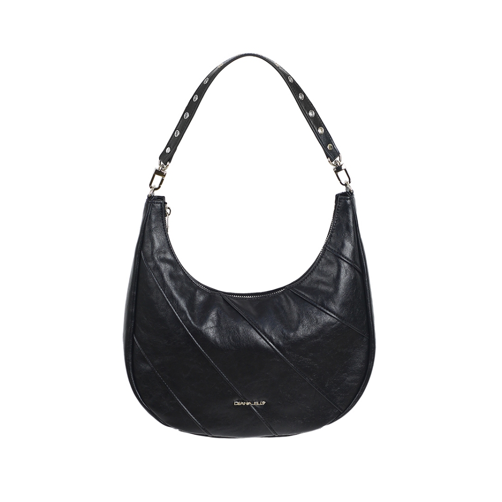 DIANA ELLY / Túi chắp vá / Đen / #rockchic #hobobag