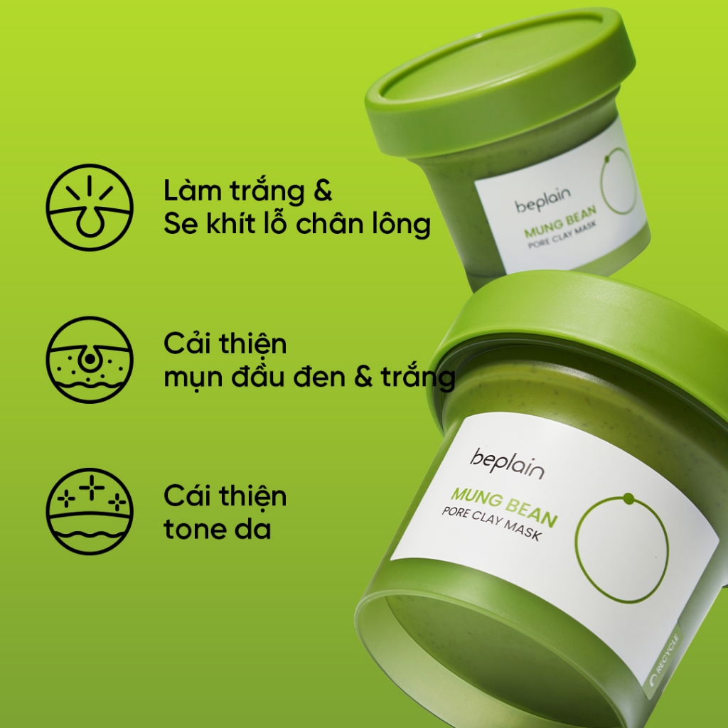 [Beplain Chính Hãng] [Combo Độc Quyền] Mặt nạ đất sét BEPLAIN 120ml chiết suất đậu xanh  & Kem dưỡng Peptide Đậu Xanh 60ml | BigBuy360 - bigbuy360.vn