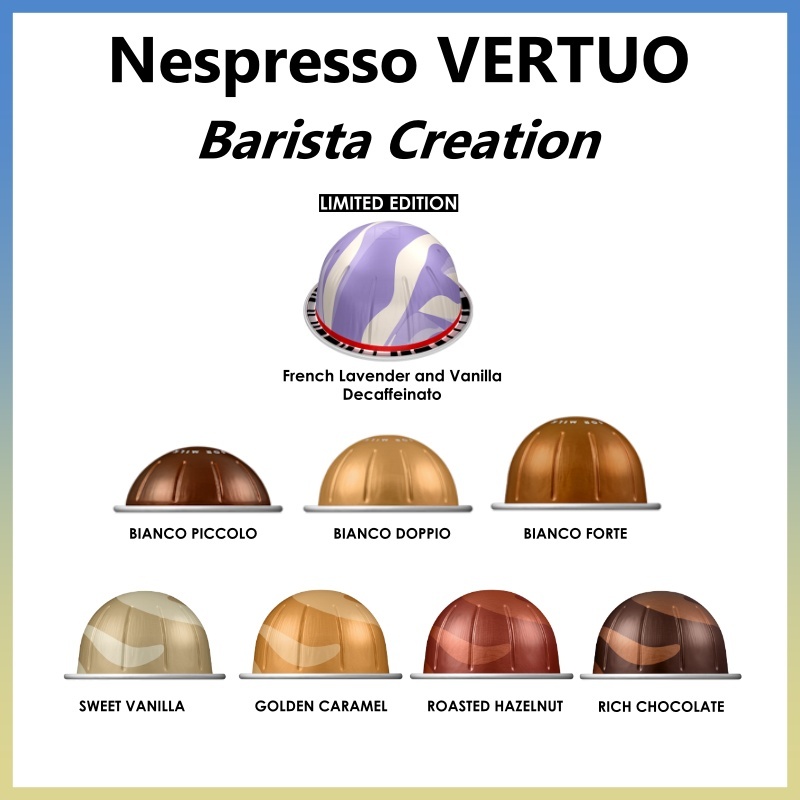 [Nespresso Vertuo] Barista Creations, 10 viên / Vani ngọt, Hạt phỉ rang, Caramel vàng, Sôcôla phong 