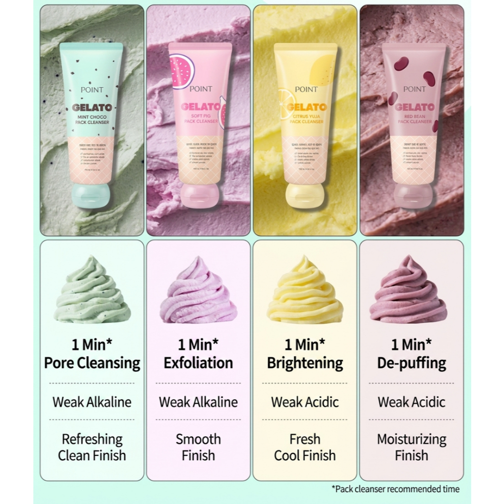 [Daiso] Sữa rửa mặt Point Gelato Pack 100ml, Yuzu Fig Mint Choco Red Bean 4 loại Chăm sóc làm sạch 2