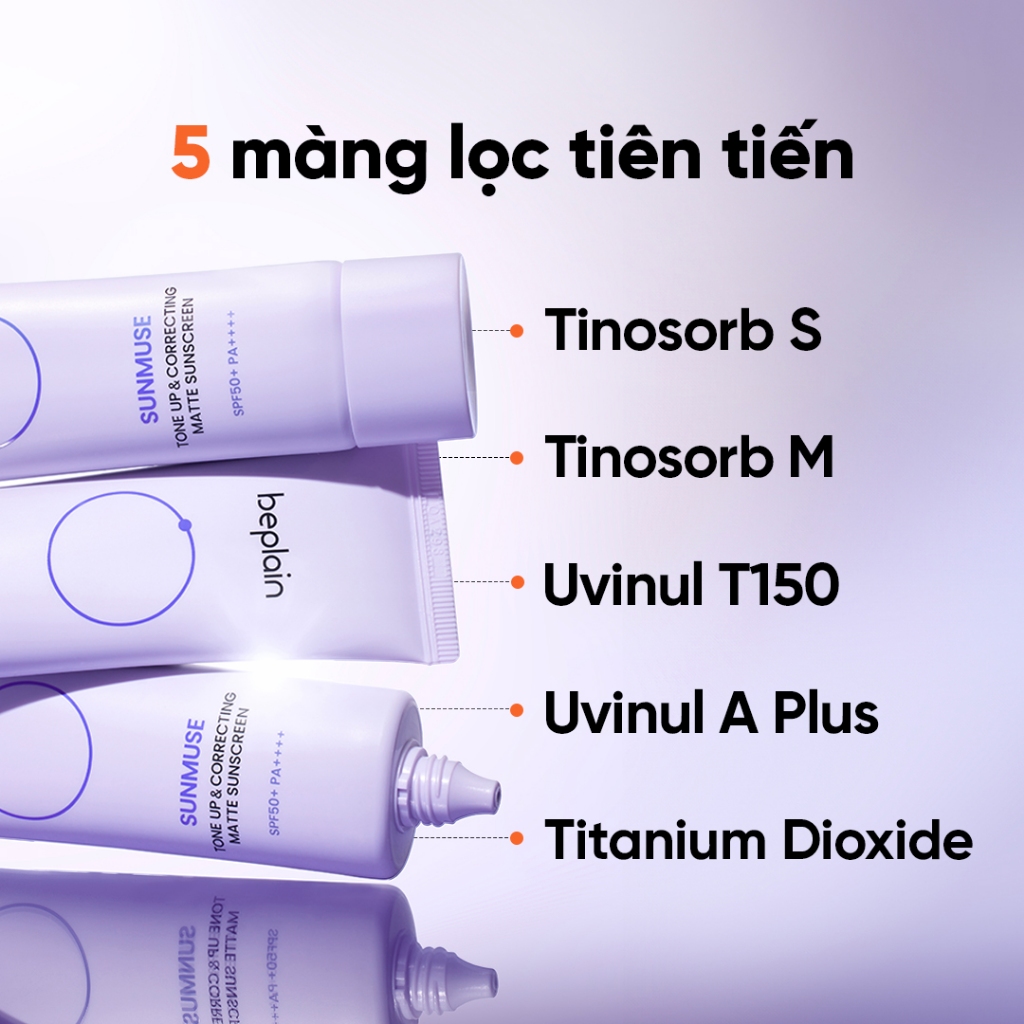 [BEPLAIN X KOL] [Combo độc quyền 50ml X2] Kem chống nắng BEPLAIN Sunmuse lai Vật Lý & Hoá Học Nâng Tone & Hiệu chỉnh da Matte Mịn lì SPF 50+ PA++++ 50mL + 50ml | BigBuy360 - bigbuy360.vn