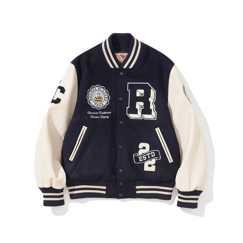 Áo khoác varsity nam màu navy phong cách cổ điển Ivy League