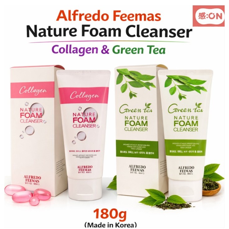 Sữa rửa mặt tạo bọt thiên nhiên Alfredo Feemas 180g (Collagen / Trà xanh) | Sản xuất tại Hàn Quốc