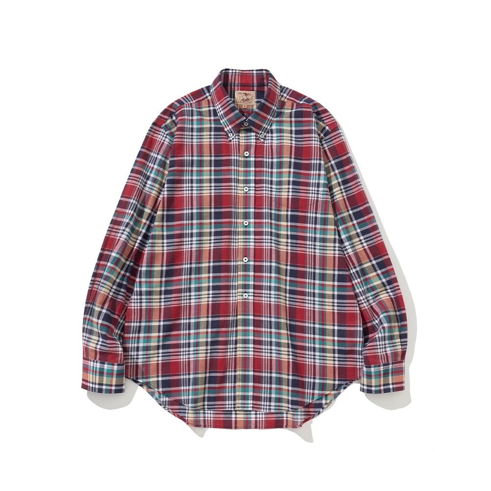 Áo sơ mi ren buộc nút màu đỏ Ivy Madras | Áo sơ mi cotton cổ điển style Ivy League