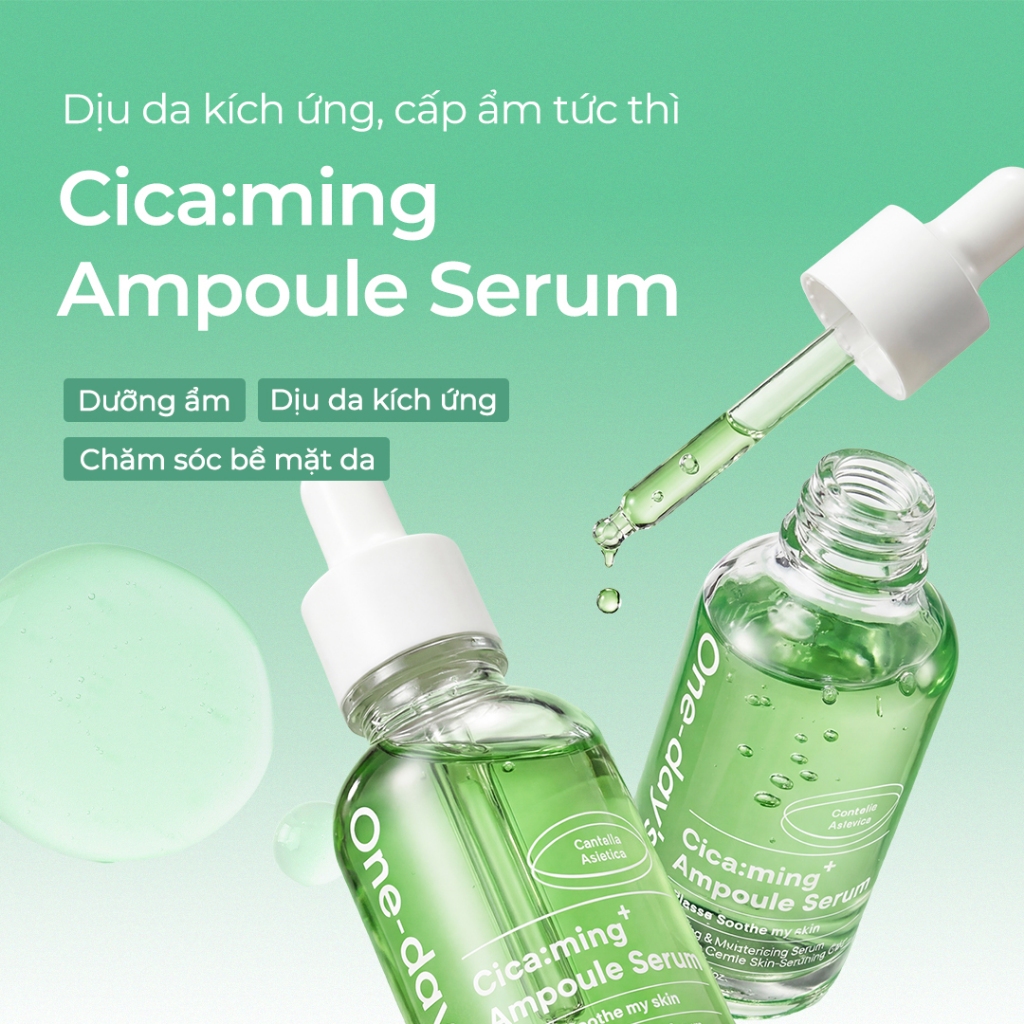 [One-day's you chính hãng] Serum Cicaming Ampoule Serum 30ml Rau má, Thuần chay,  Dịu da, Giảm mụn