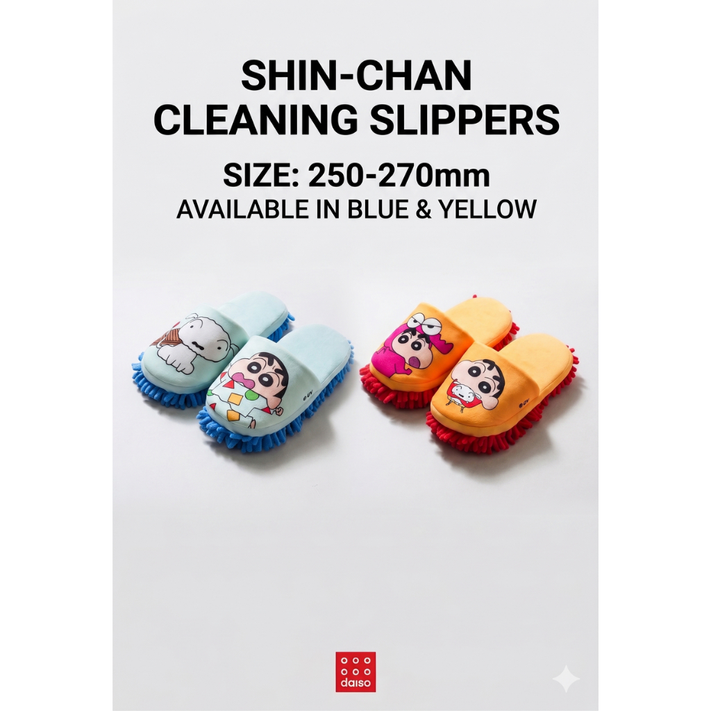 [Daiso Korea] Dép làm sạch Shin-chan Crayon | Dép lau bụi sợi nhỏ (Xanh / Vàng)
