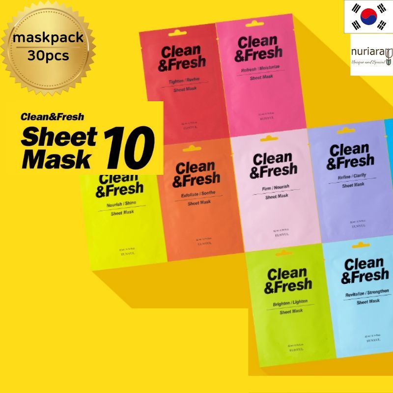 EUNYUL Clean & Fresh Sheet Mask Pack 30 chiếc (10 loại x 3 tờ) | Mặt nạ Hàn Quốc