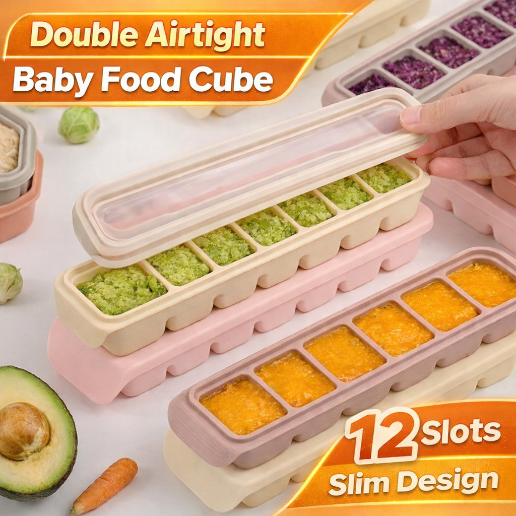 Firgi Double Airtight Slim Baby Food Storage Cube 12 Khe Silicon Hộp Đựng Thức Ăn Cho Bé Khay Tủ Đôn