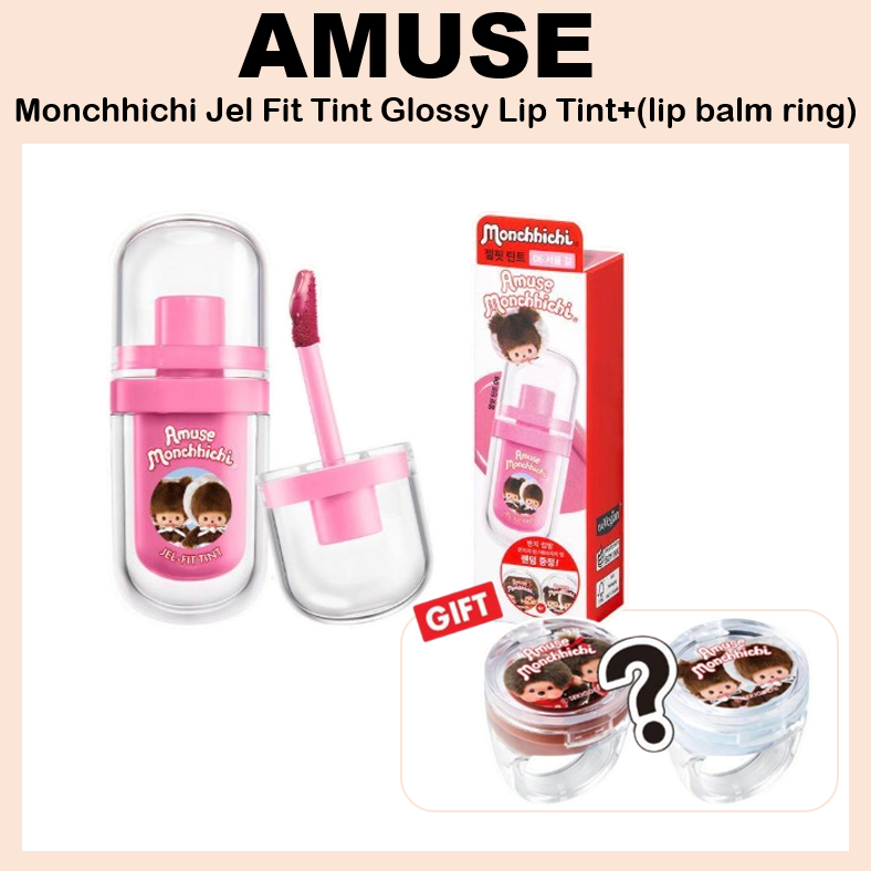 Monchhichi Jel Fit Tint Glossy Lip Tint Dưỡng ẩm lâu trôi Hàn Quốc Lip Makeup Free Ring Lip (AMUSE)