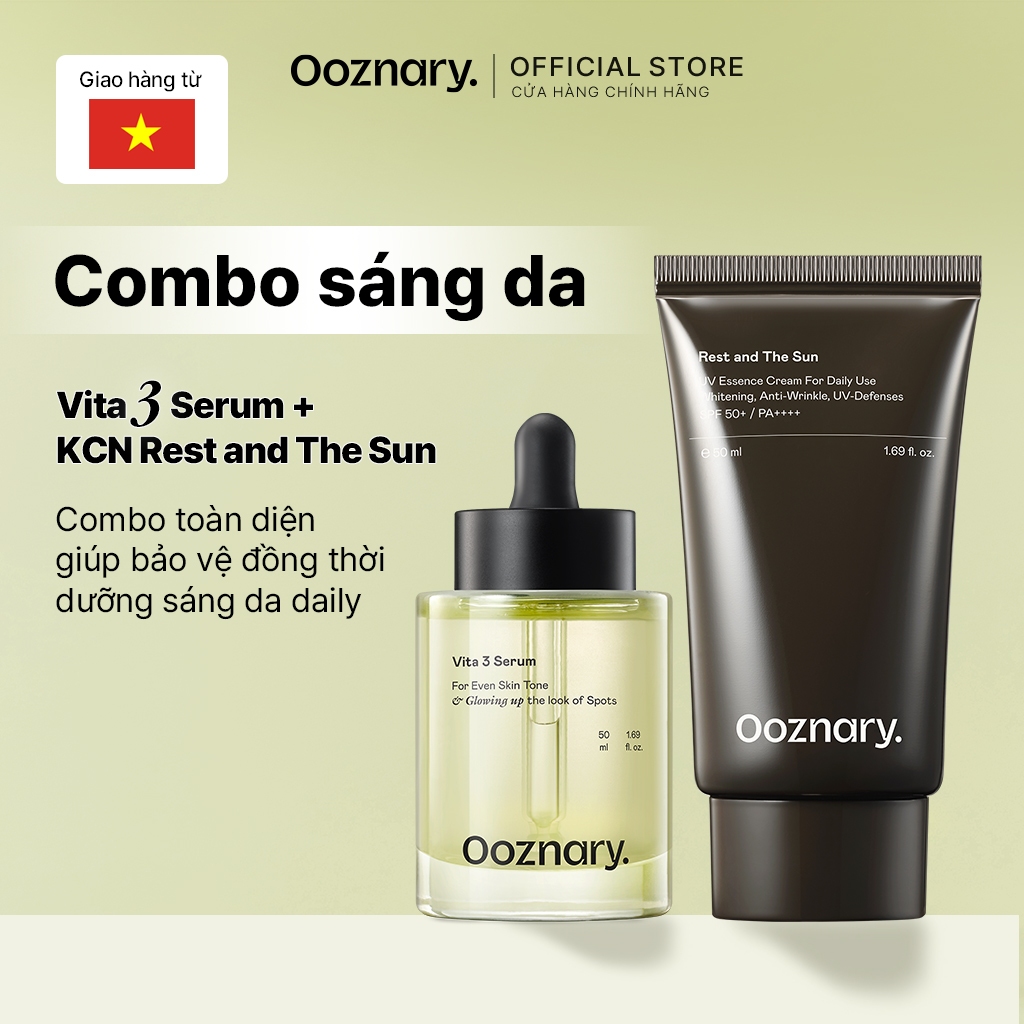 [Combo] Ooznary Vita 3 Serum giúp sáng da mờ thâm 50ml & Kem chống nắng Rest and The Sun 50ml