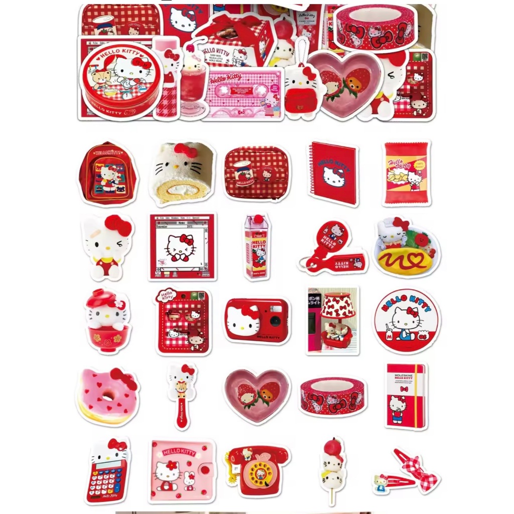 [Hello Kitty] 50EA Nhãn dán Hello Kitty Retro Phong cách Hàn Quốc Nhãn dán dễ thương