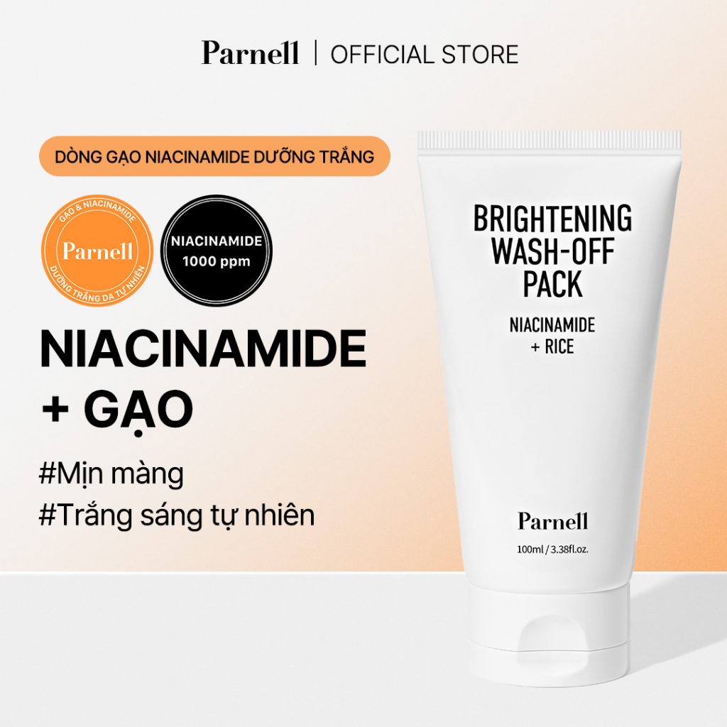 [Parnell Chính hãng] Mặt nạ rửa trôi gạo Niacinamide dưỡng trắng, cải thiện độ đàn hồi da, làm sáng 